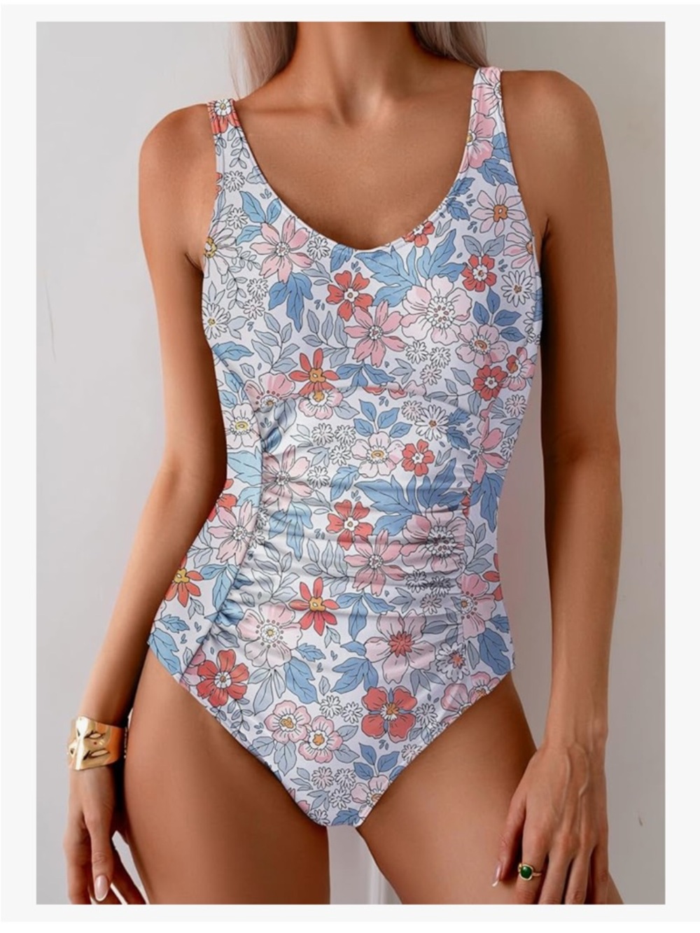 Mossimo Floral One-Piece Swimsuit - Blue & Pink Floral